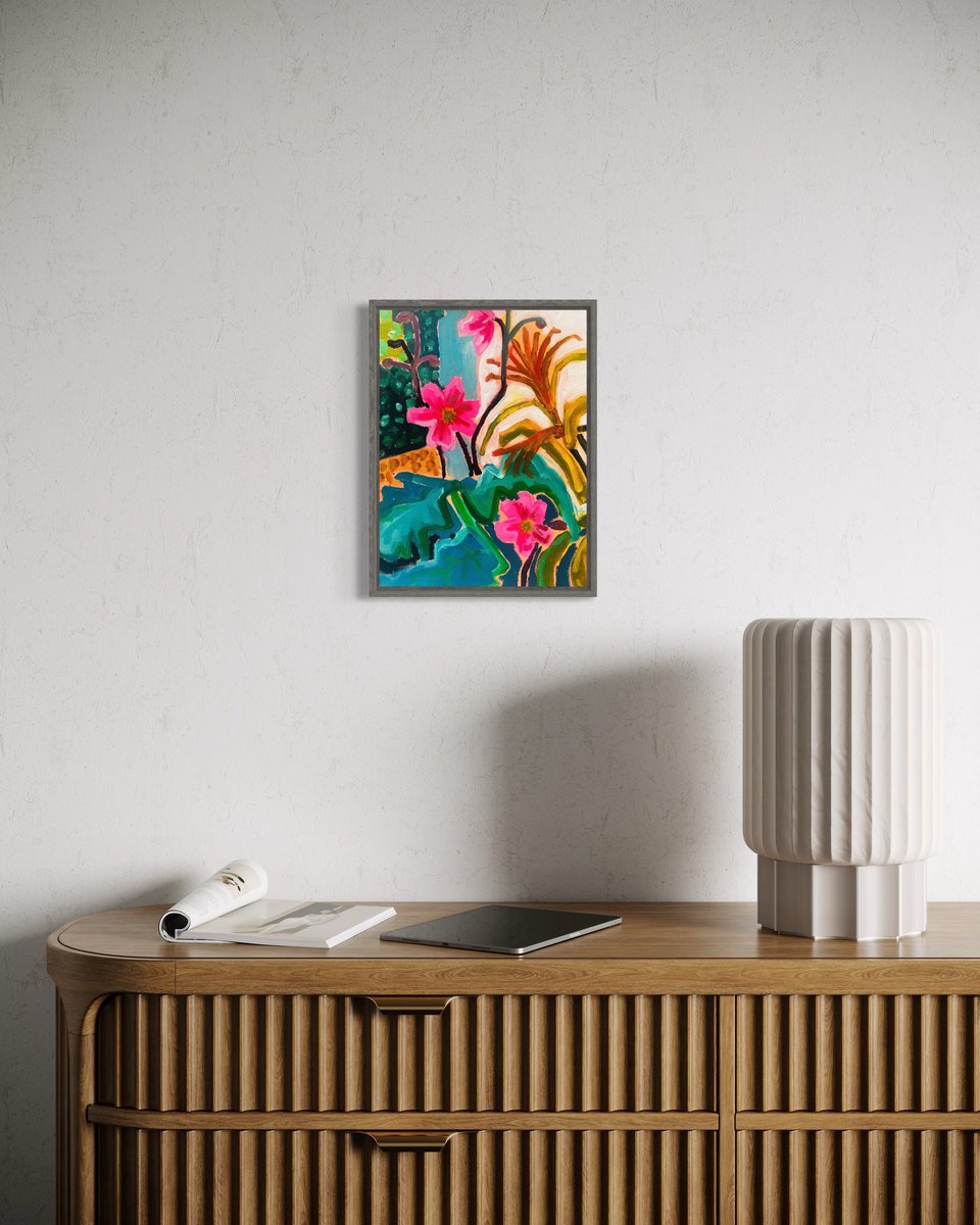 Expressive Botanical Acrylic Painting By Alice Gavin Atashkar, 12 X 16, Resting - Japanese Anenome, Original Artwork