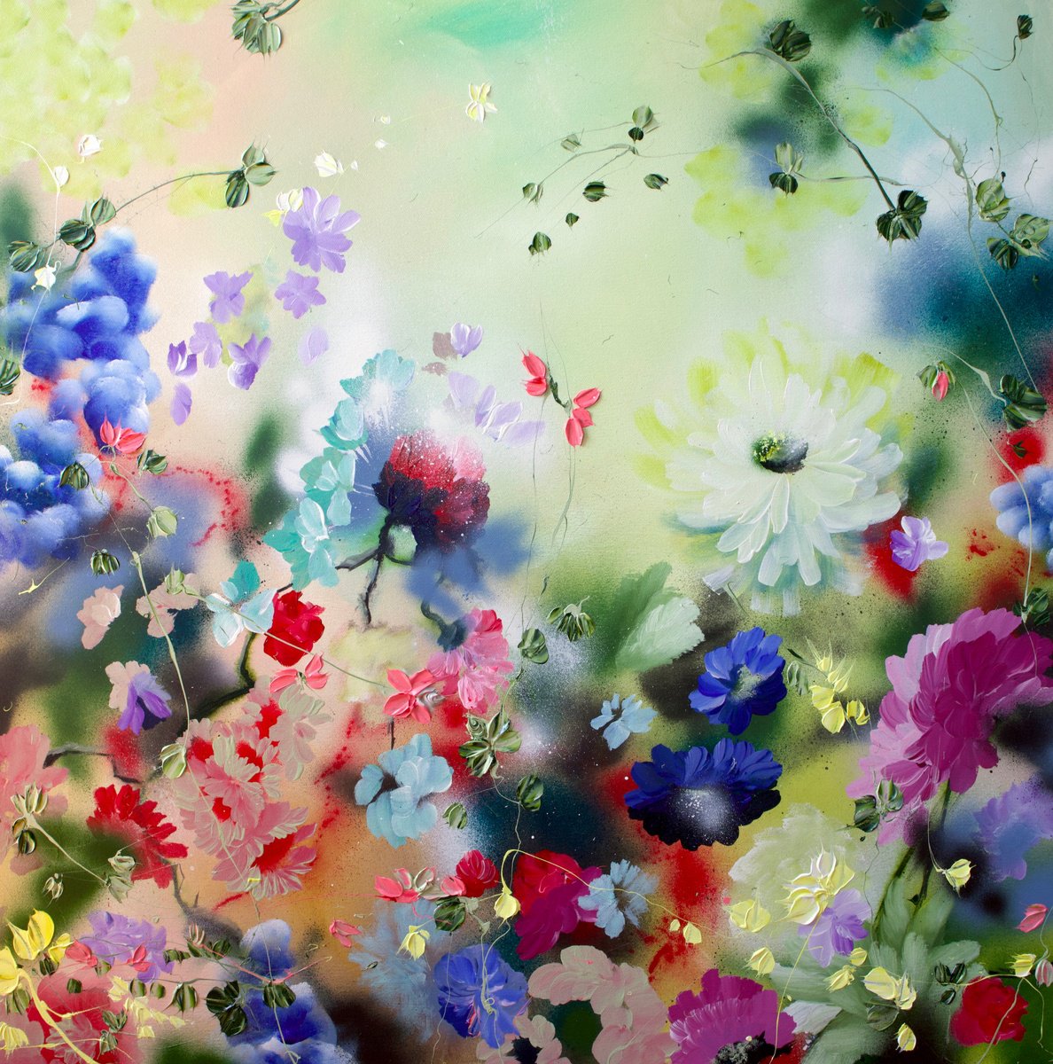 Square acrylic painting Mizuki Serenity-? floral colorful art by Anastassia Skopp