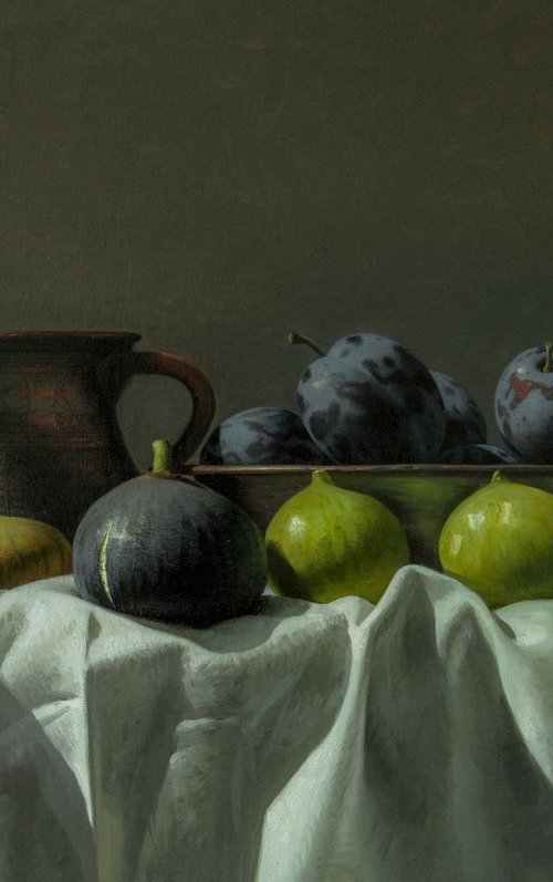 Sweet figs, 40x60, oil on canvas, 2018 original still life painting, ready to hang by Davit Davtyan