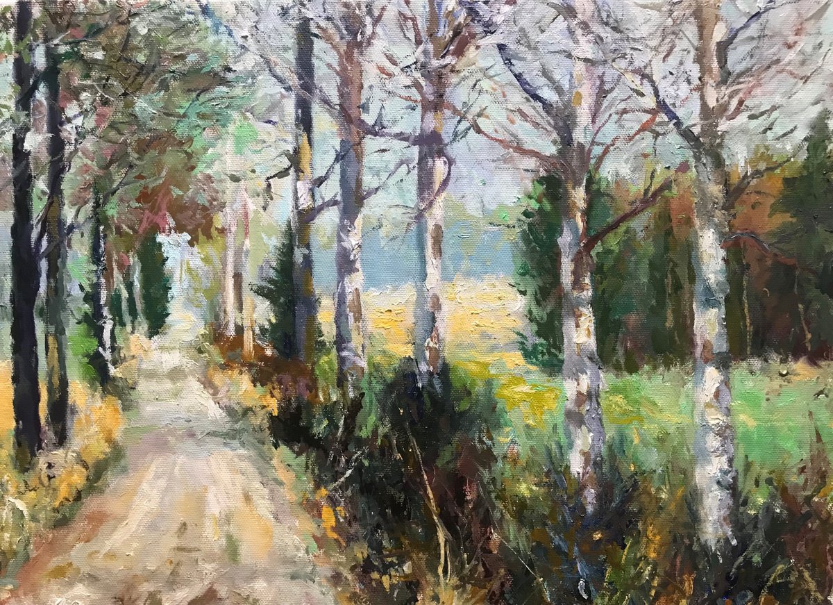 Impressionistic Landscape Oil Painting By Steven Hagy, 16 X 12", "Winter Birch Herford Md.", Original Artwork