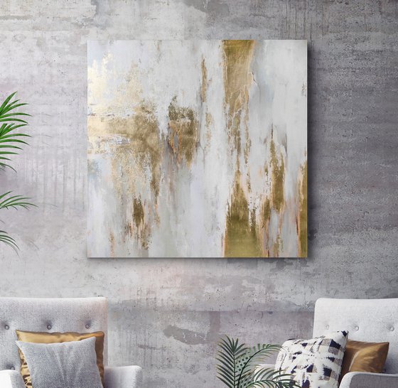 "Cascade 3" Abstract gold and white art