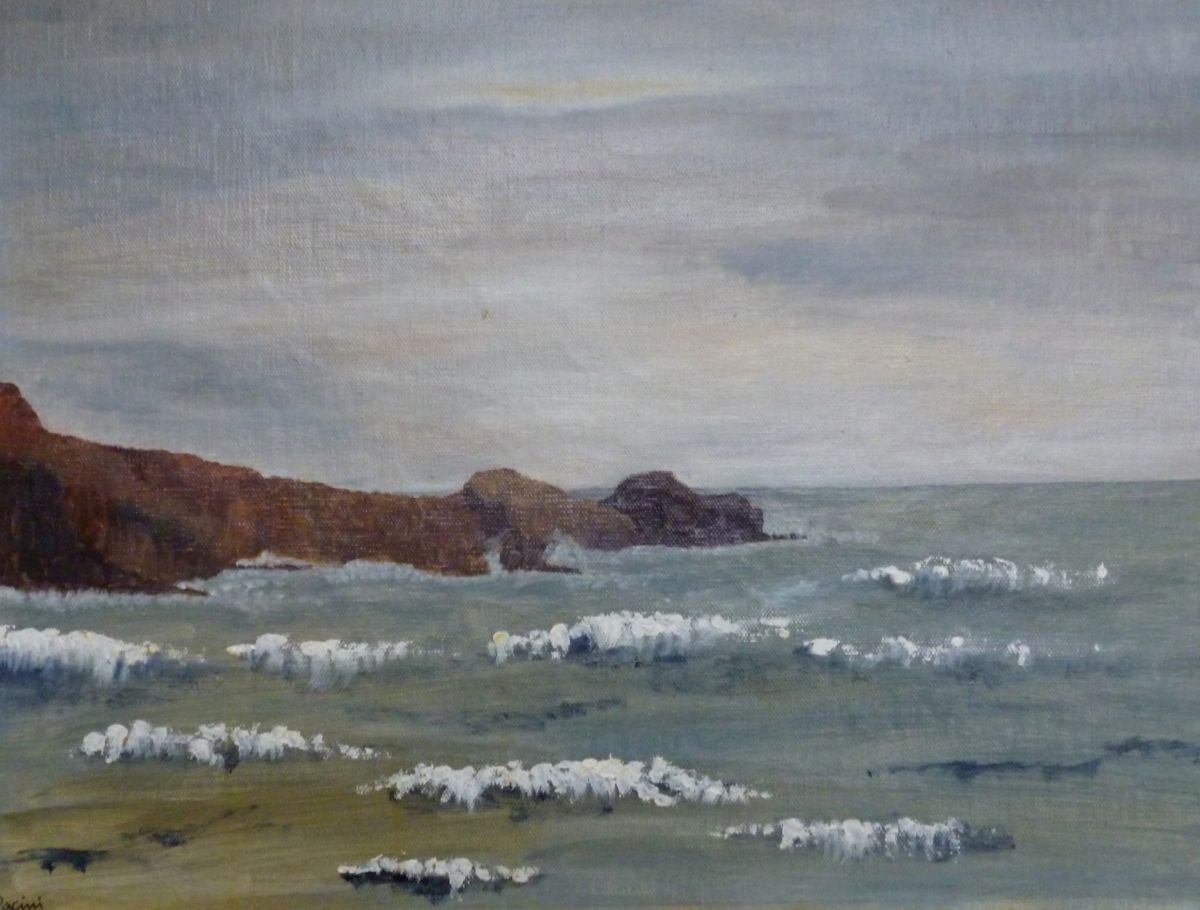 Impressionistic Landscape Oil Painting By Maddalena Pacini, 17 X 12", Grey Morining, Perranuthnoe, Original Artwork