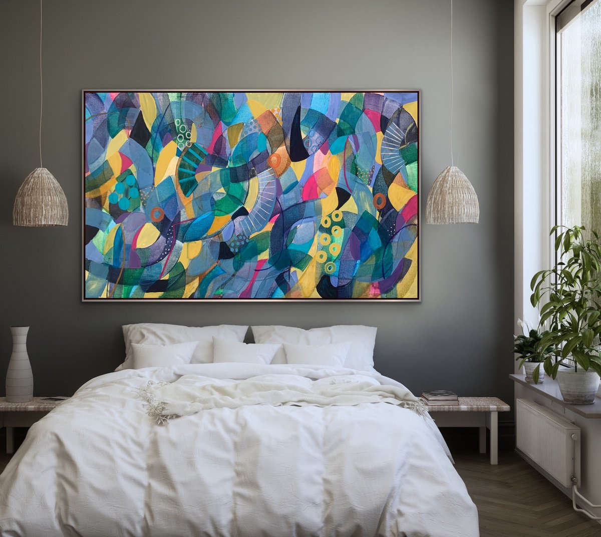 Organic Abstract Acrylic Painting By Rashna Hackett, 57 X 35", Fragrant, Original Artwork