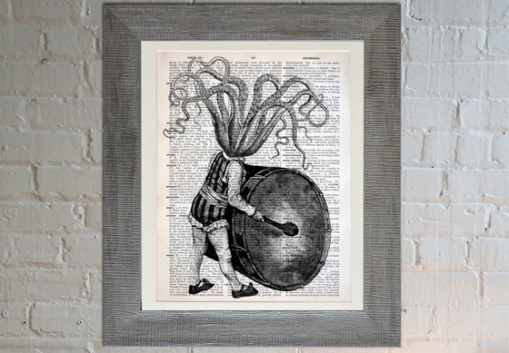 The Tin Drum - Collage Art Print on Large Real English Dictionary Vintage Book Page