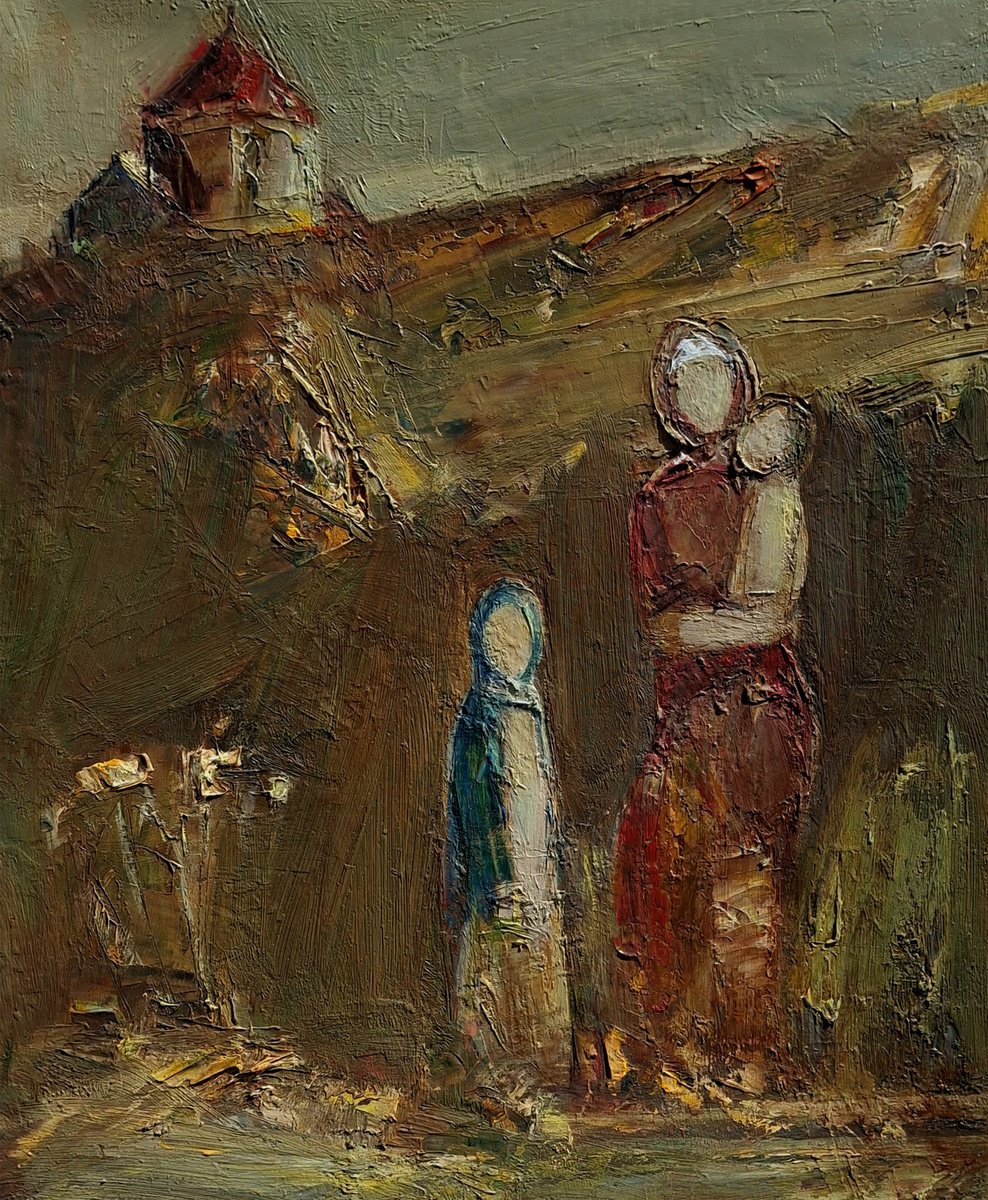 Abstract Portrait Oil Painting By Matevos Sargsyan, 18 X 22", Survivors