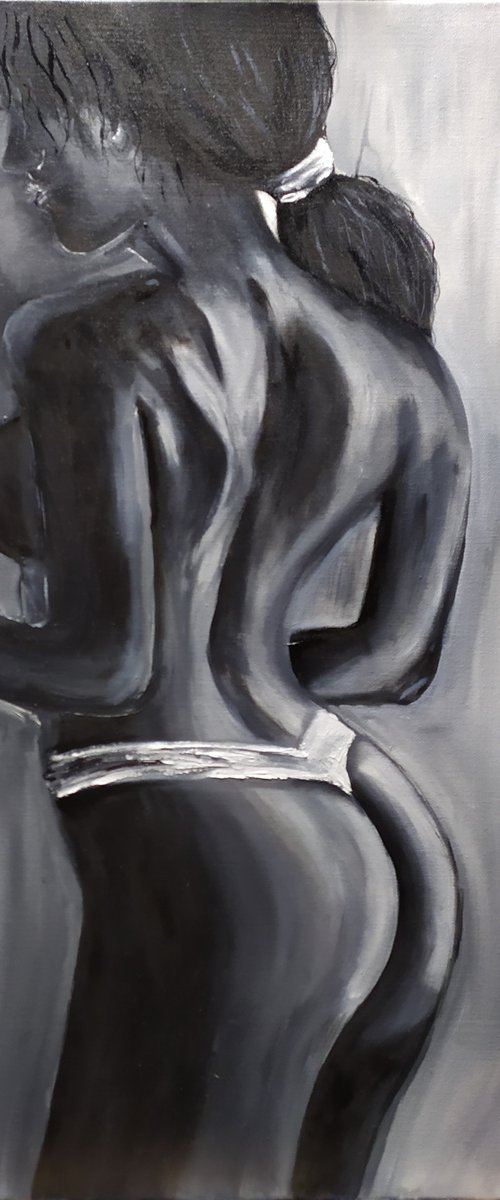 Near you, original erotic girl painting, nude art, gift idea, bedroom art by Nataliia Plakhotnyk