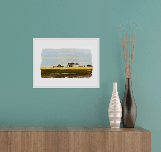 Landscape with farm in spring