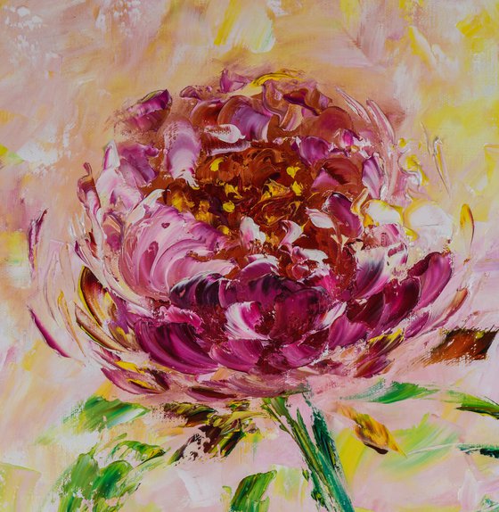 MOMENTS OF SUMMER - Beautiful abstraction. Pink peonies. Summer picture. Large flowers. Strokes. Style. Romance.