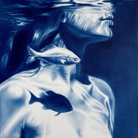 Hooked on You – Blue Underwater Fish Portrait