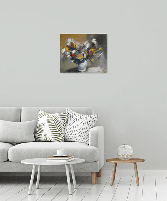 Abstract flowers, 50x60cm, oil painting, palette knife
