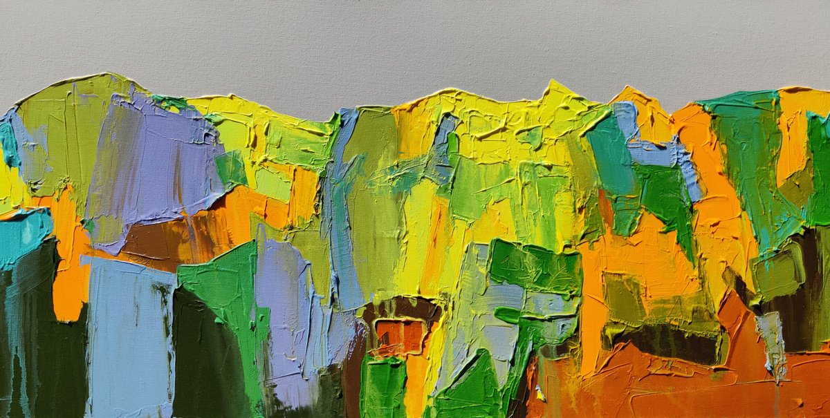 Abstract Landscape Acrylic Painting By Abhishek Kumar, 40 X 22, Lemon Peaks, Original Artwork
