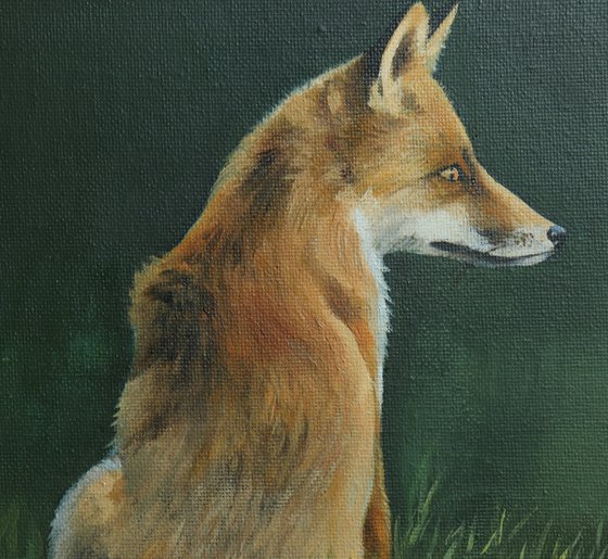 Red Fox Painting, Animal Artwork, Nature Wall Decor Framed and Ready to Hang Oil Painting by Alex Jabore Active