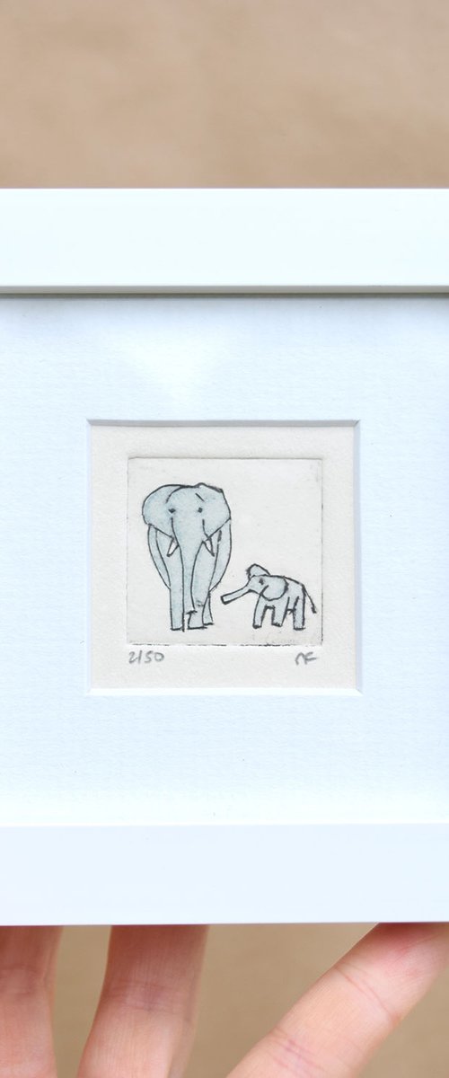Mini framed elephants by Sally Fisher
