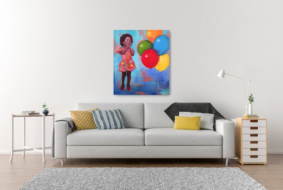 " Pure joy" - Girl with colorful balloons