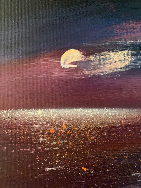 Triptych Small seascapes - "Red night" - Bright expressionism - Sea - Ocean