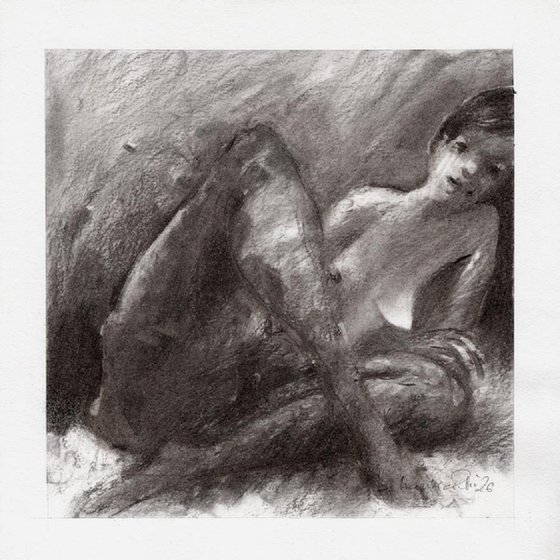 Nude figure, charcoal drawing