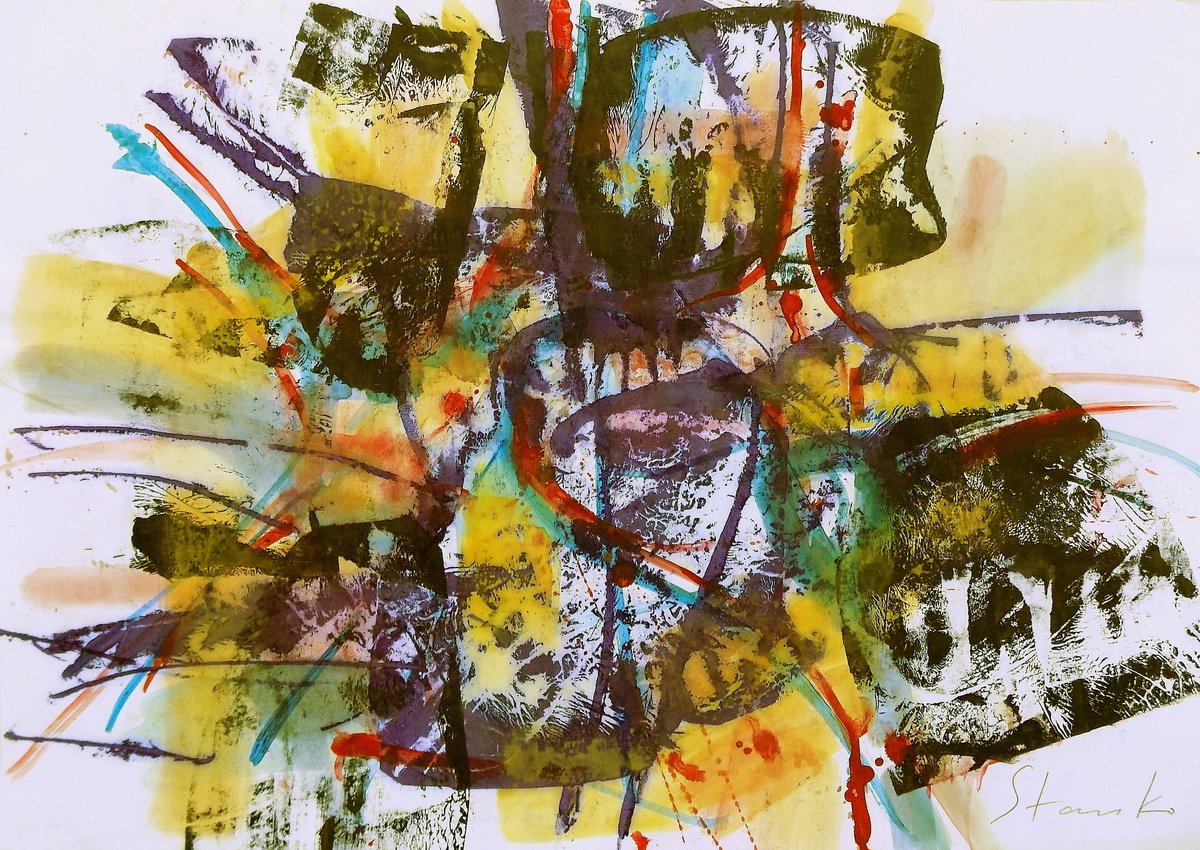 Abstract Acrylic Painting By Stanislav Bojankov, 28 X 20", Improvisation-Lxviii, Original Artwork