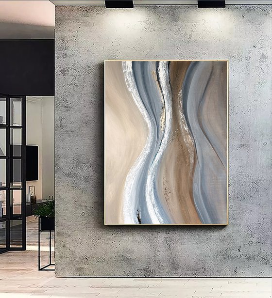 Interwoven Currents. Neutral Beige Grey Gold