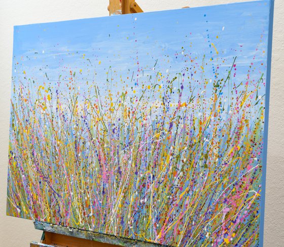 Blue Sky Meadow - Colorful Wildflower Landscape Painting