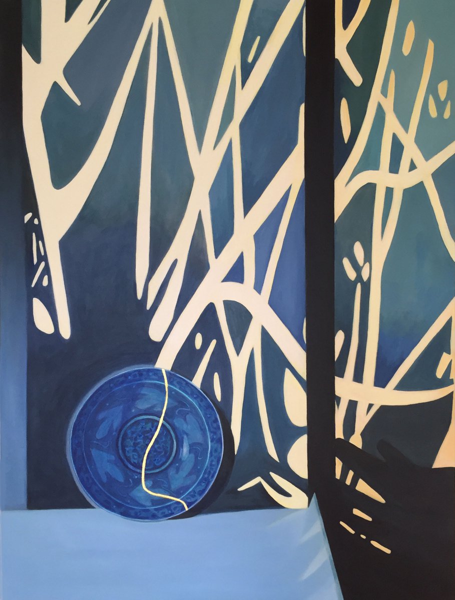 Illustrative Still Life Acrylic Painting By Christine Harrison, 30 X 40, Interiors V (Quiet A Moment), Original Artwork