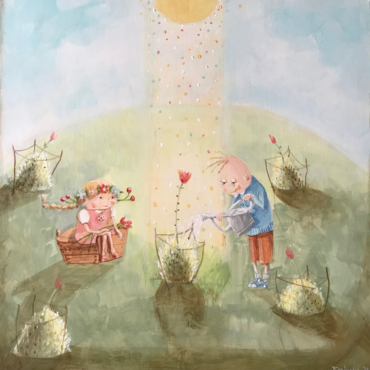 Illustrative Botanical Acrylic Painting By Alexandra Krasuska, 16 X 16, Our Rose, Original Artwork