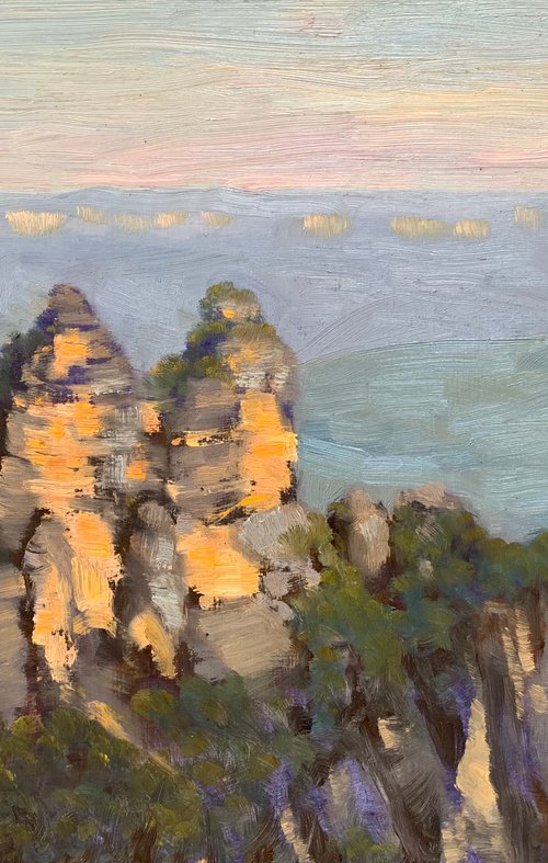 Blue mountains Sunset - three sisters by Shelly Du