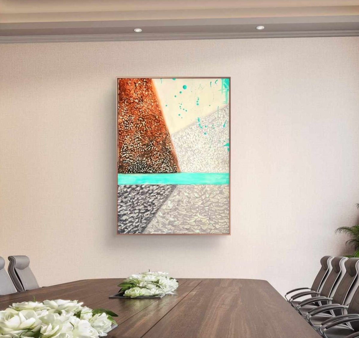 Geometric Abstract Acrylic Painting By Marian Gorin, 20 X 28", Convergence Of Elements, Original Artwork