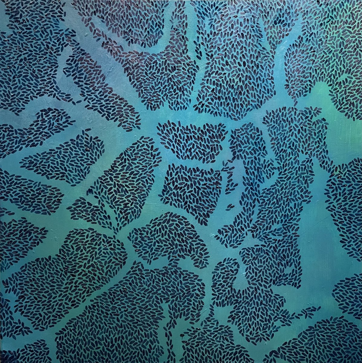 Abstract Oil Painting By Flora Butler, 16 X 16, Crown Shyness, Original Artwork