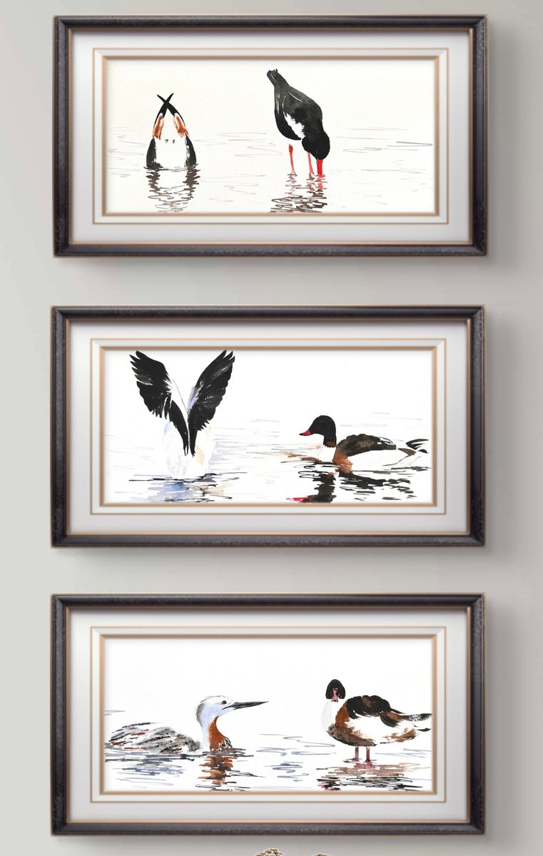 Expressive Watercolour , Birds Drake Duck By Yuliia Sharapova, 14 X 24, Artwork For Sale On Artfinder
