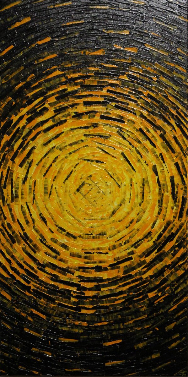 Abstract Acrylic Painting By Jonathan Pradillon, 16 X 31, Fragmented Yellow Burst, Original Artwork