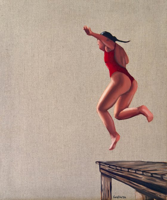 Leaping Woman in Red