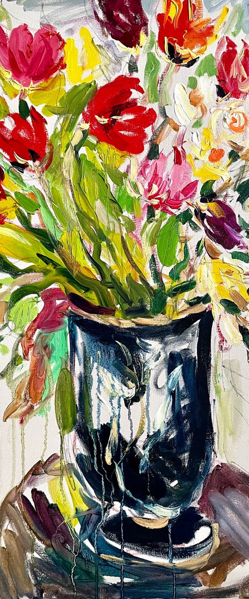Tulips in a vase. by Lilia Orlova-Holmes