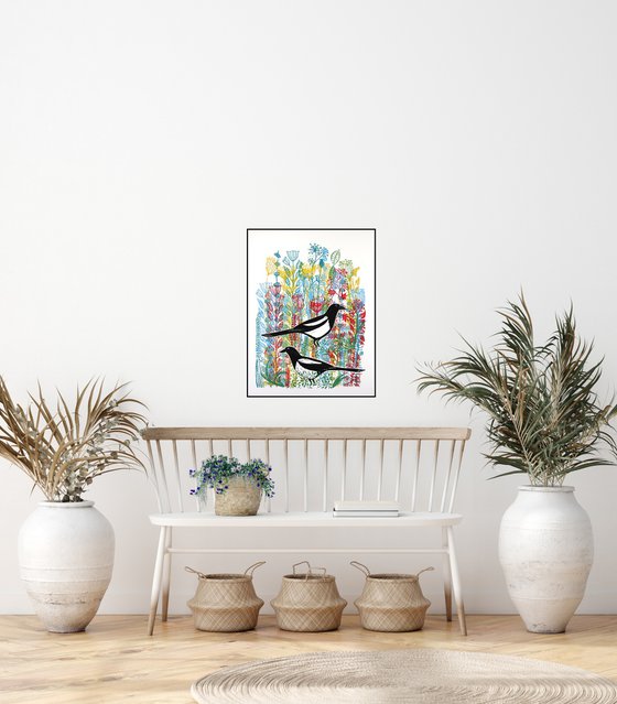 Magpies in the wildflowers