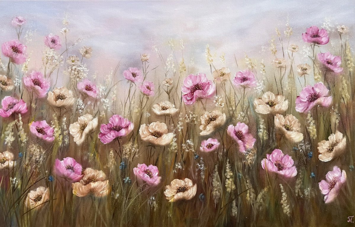 Impressionistic Landscape Oil Painting By Tanja Frost, 43 X 28", In Her Garden - Floral Symphony Collection, Original Artwork