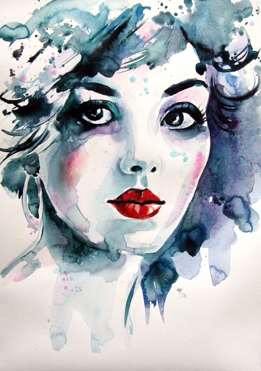 Kovács Anna Brigitta | Original  Watercolour | Portrait Of A Beauty | 35 X 50Cm | Artwork For Sale On Artfinder