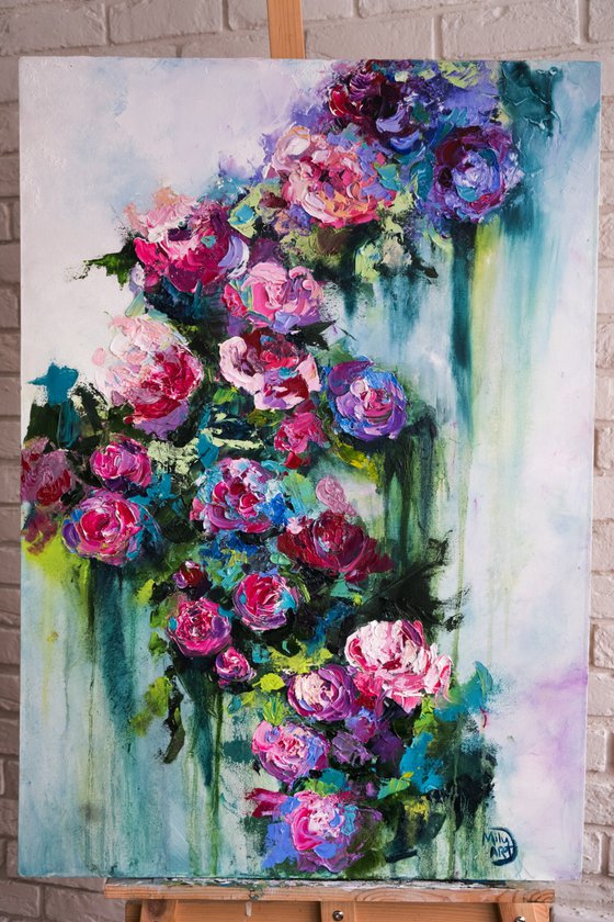 Textured Roses Oil Painting