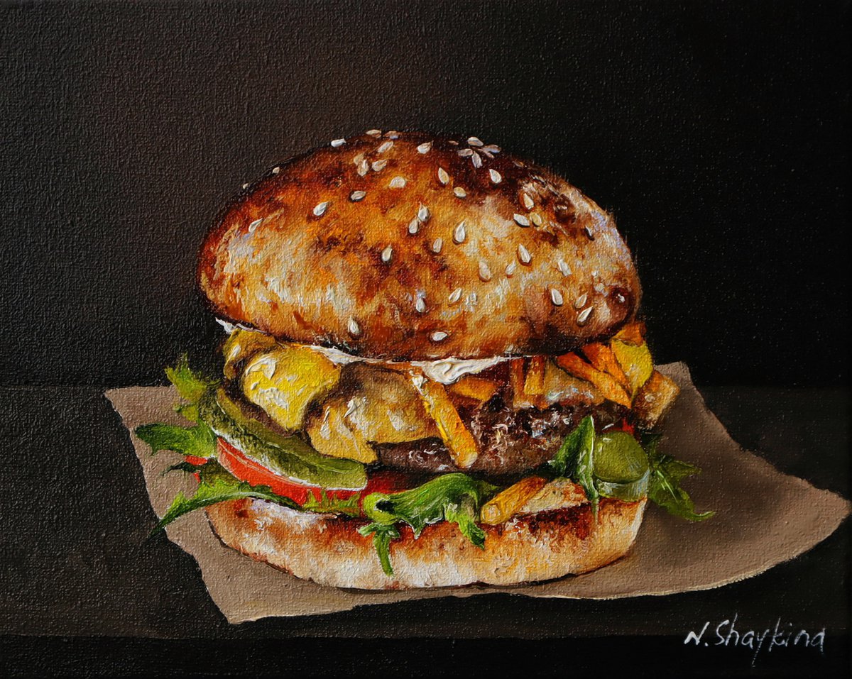 Impressionistic Animal Oil Painting By Natalia Shaykina, 10 X 8", Burger, Original Artwork