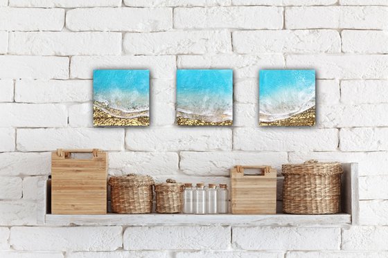 Teal Waves Triptych #1 Triptych Ocean Painting