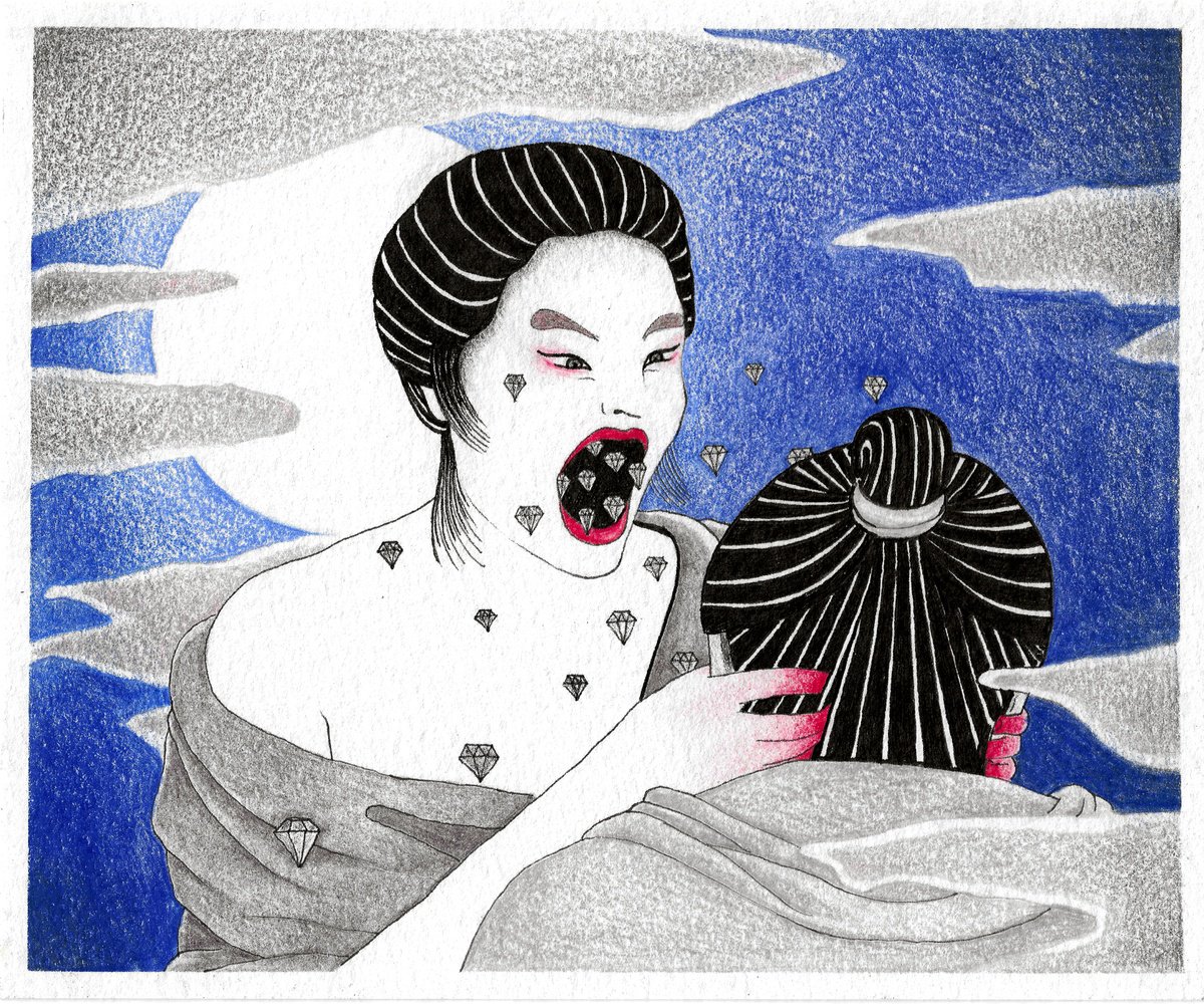 Portrait Pencil Drawing By Andromachi Giannopoulou, 7 X 6, Rage, Original Artwork