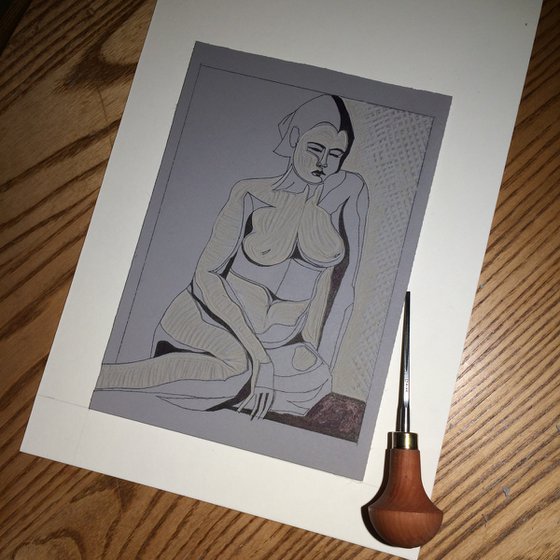 Nude Seated (Straw, blue & brown colourway)