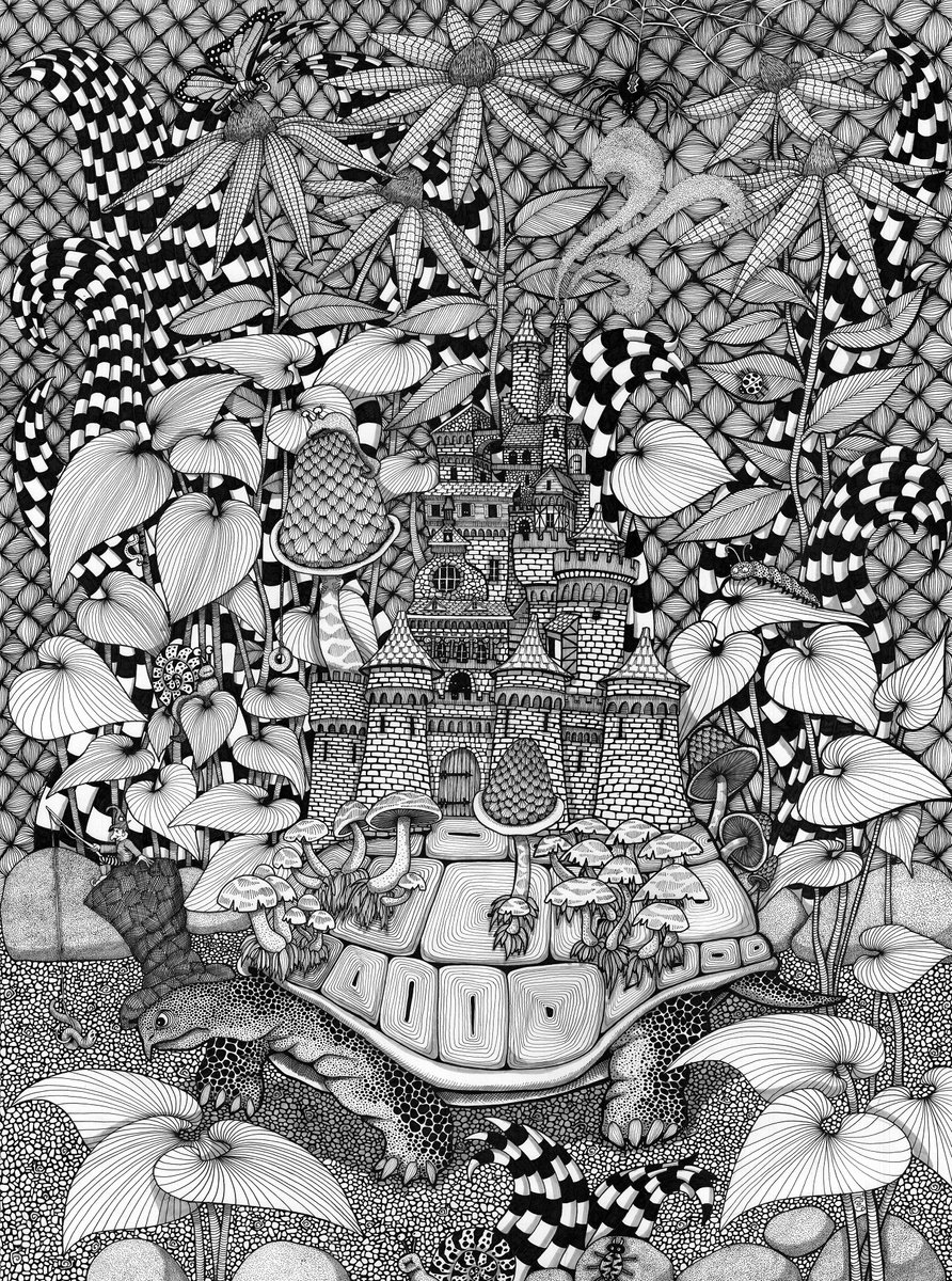 Surrealistic Animal Ink Drawing By Terri Smith, 28 X 35", Passing Through, Original Artwork