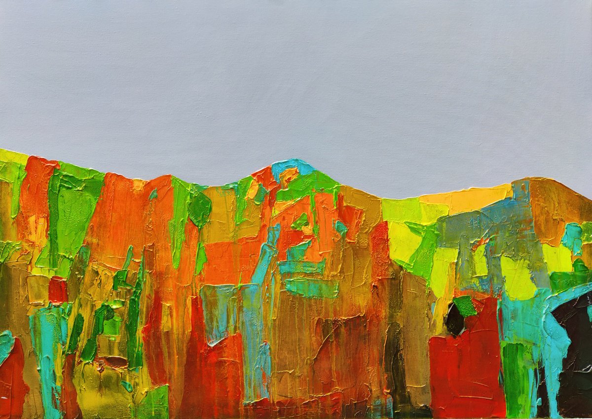 Impressionistic Landscape Acrylic Painting By Abhishek Kumar, 66 X 48, Valley Sunrise 02, Original Artwork