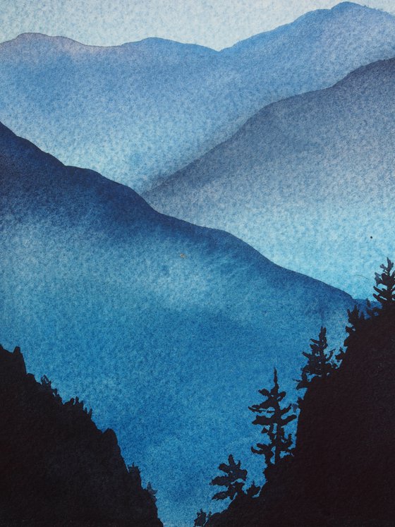 Sunrise in the mountains II - original watercolor artwork