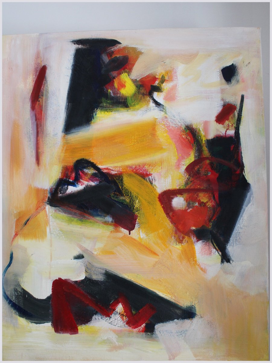 Abstract Oil Painting By Victorine Follana, 26 X 32", Coeur De Travers, Original Artwork