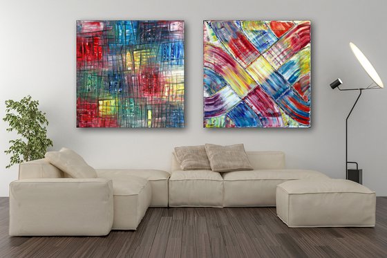 "Ebb And Flow" - Save As A Series - Original Extra Large PMS Abstract Diptych Oil Paintings On Canvas - 72" x 36"