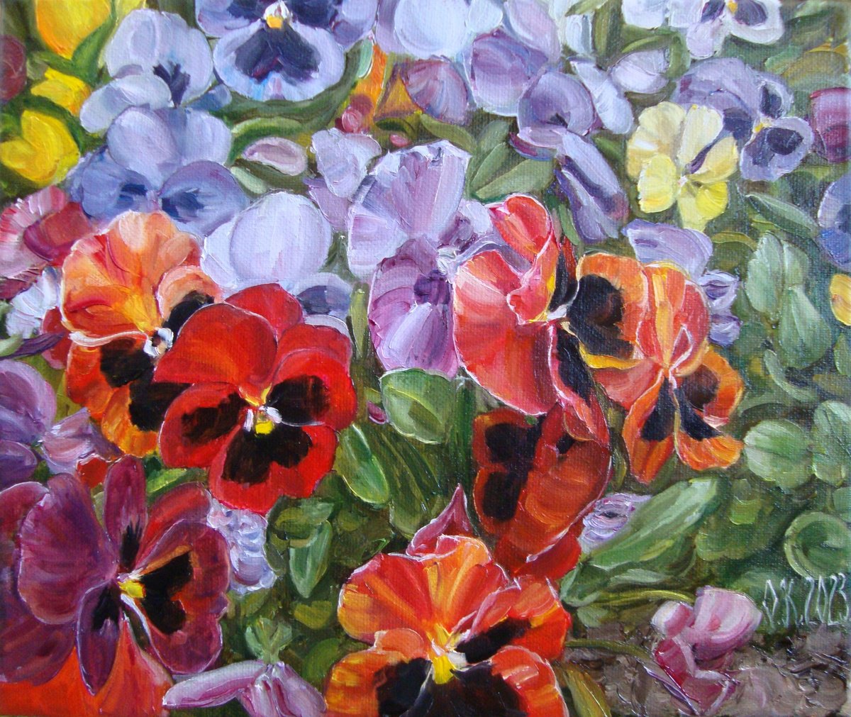 Impressionistic Botanical Oil Painting By Olga Knezevic, 0 X 0", Heartsease, Original Artwork