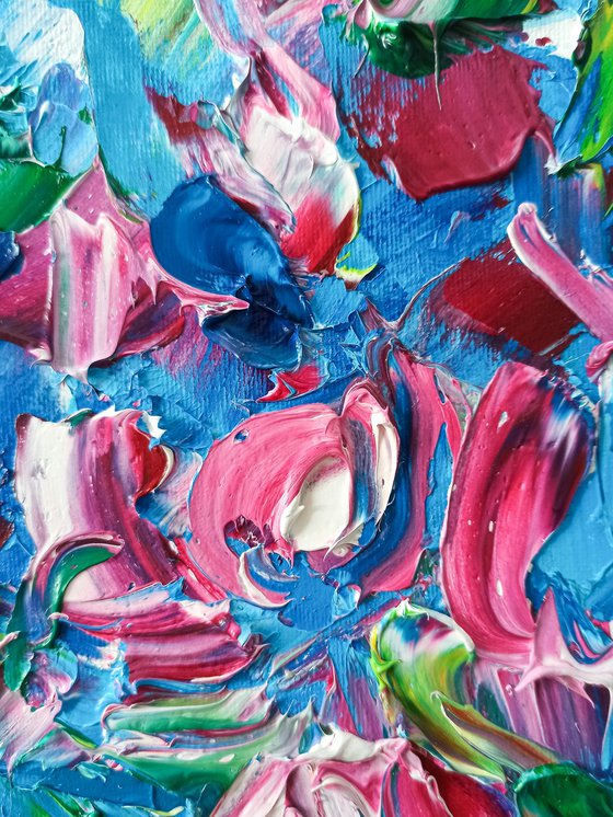 Blue Pink Floral Painting
