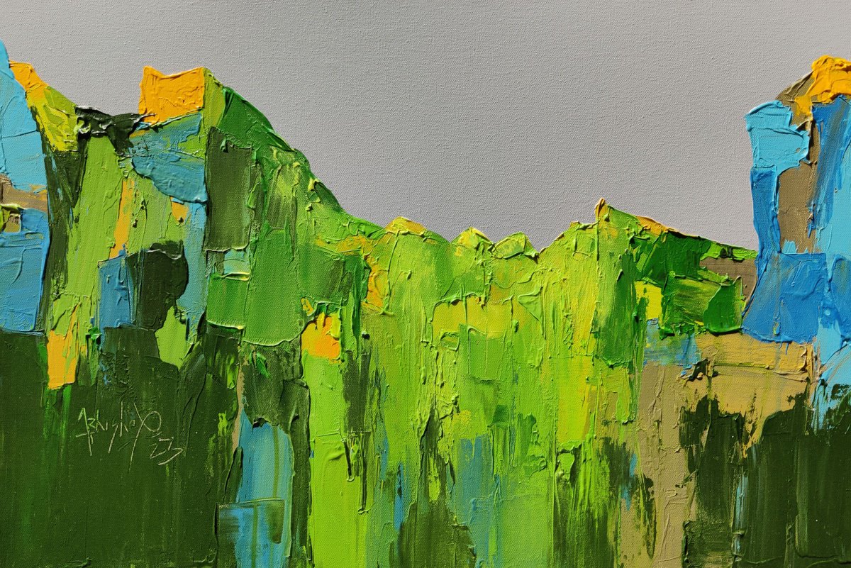 Abstract Landscape Acrylic Painting By Abhishek Kumar, 36 X 26, Monsoon Peaks, Original Artwork