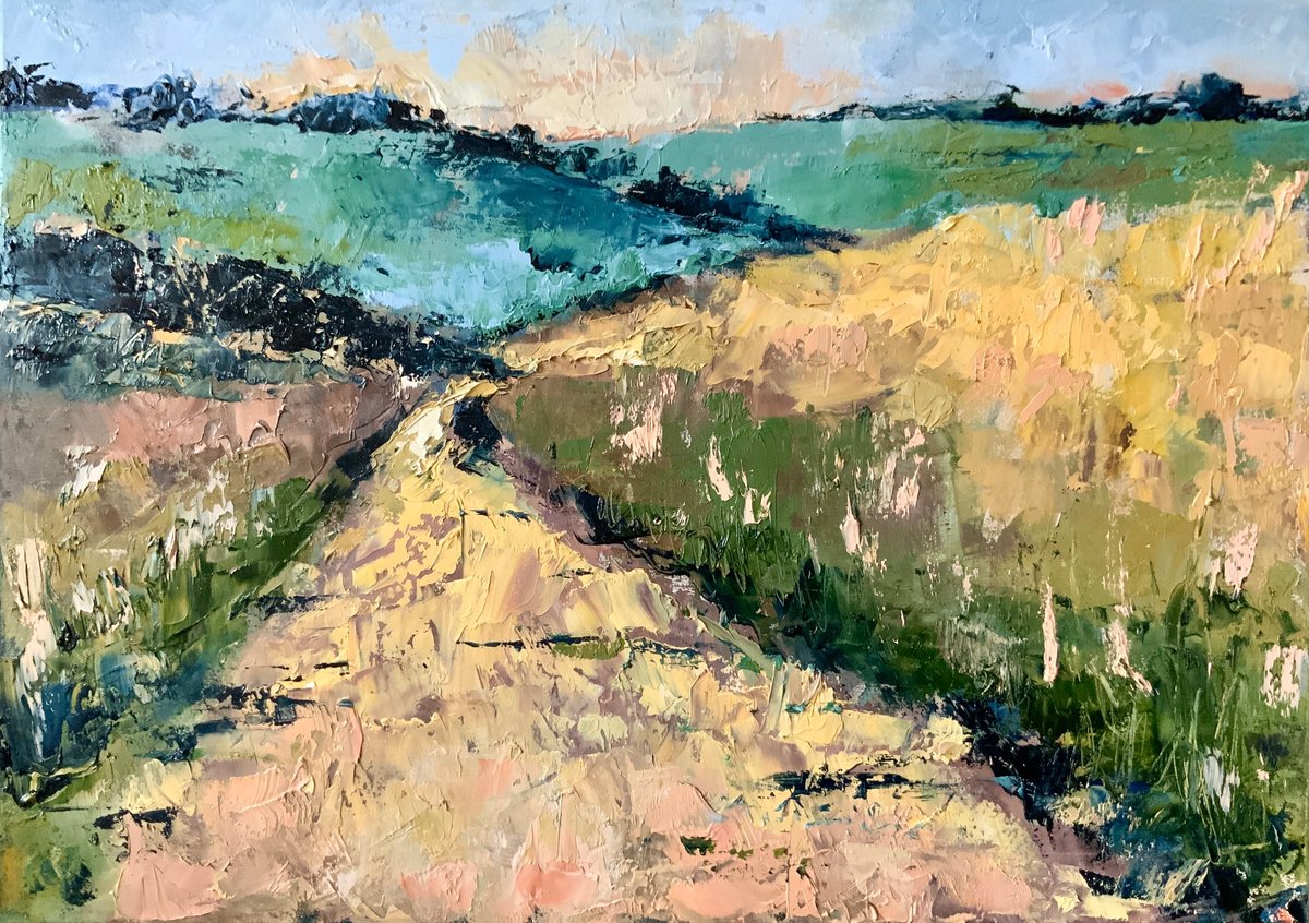 Impressionistic Landscape Oil Painting By Alexandra Jagoda (Ovcharenko), 28 X 20, Winding Through Light, Original Artwork