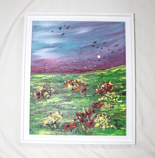 A beautiful day with you - landscape acrylic painting - framed affordable art by Vikashini Palanisamy